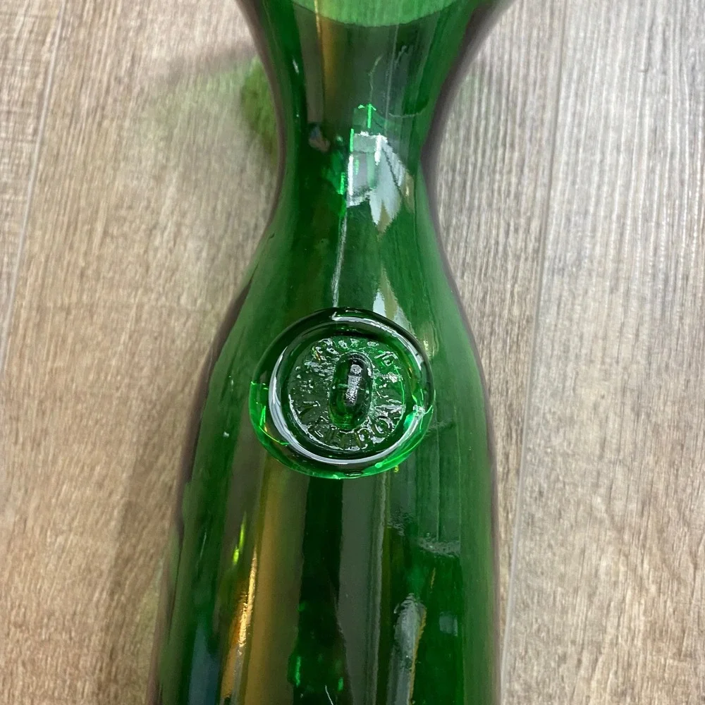 Vintage Italian Emerald Green Glass Wine Carafe Decanter Made in Italy